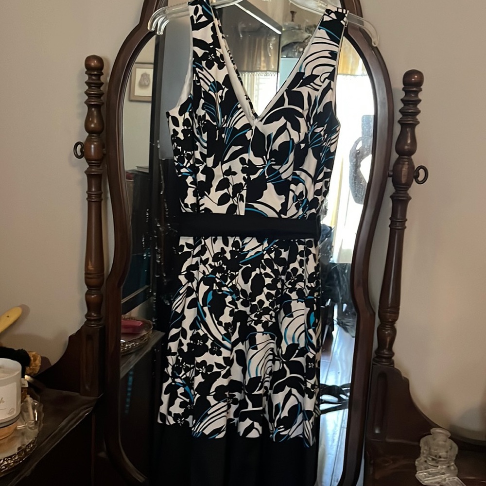 Black White with teal accents Dress